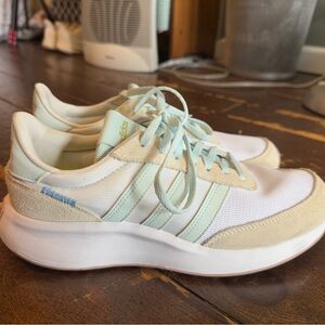 Adidas Run70s Women's White, Tan and light Blue Running Shoes - Retro-inspired
